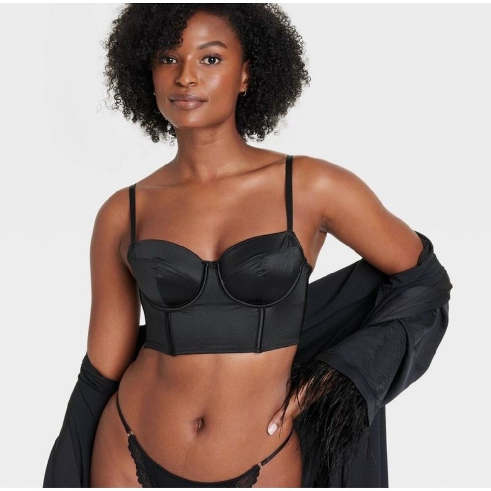 Auden Black Satin Longline Corset Bustier Bra Top Underwire Medium NEW - Picture 9 of 9